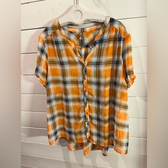 PENNINGTONS – Orange & Blue Plaid Button-Up Blouse – Size 3X - Picture 9 of 11